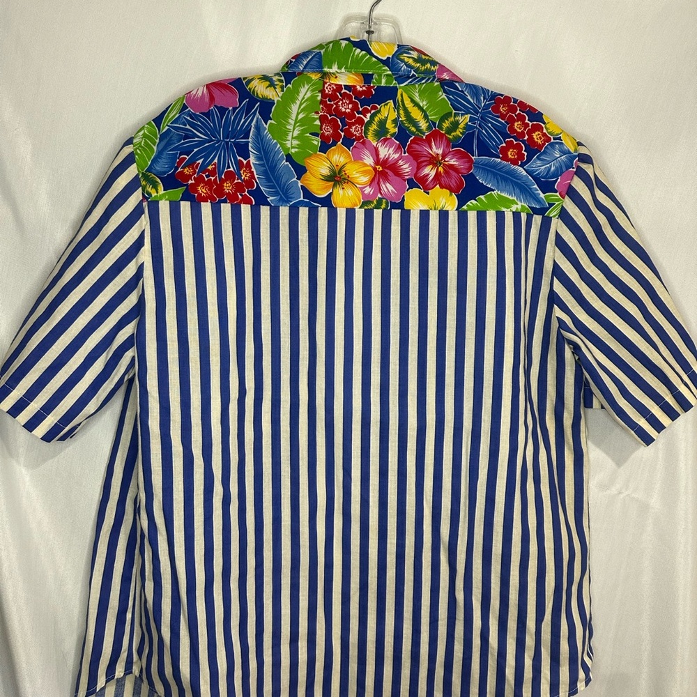 Vintage 90's Cape Cod Floral Stripped Button Up Shirt Woman's Size 14 - Picture 5 of 6